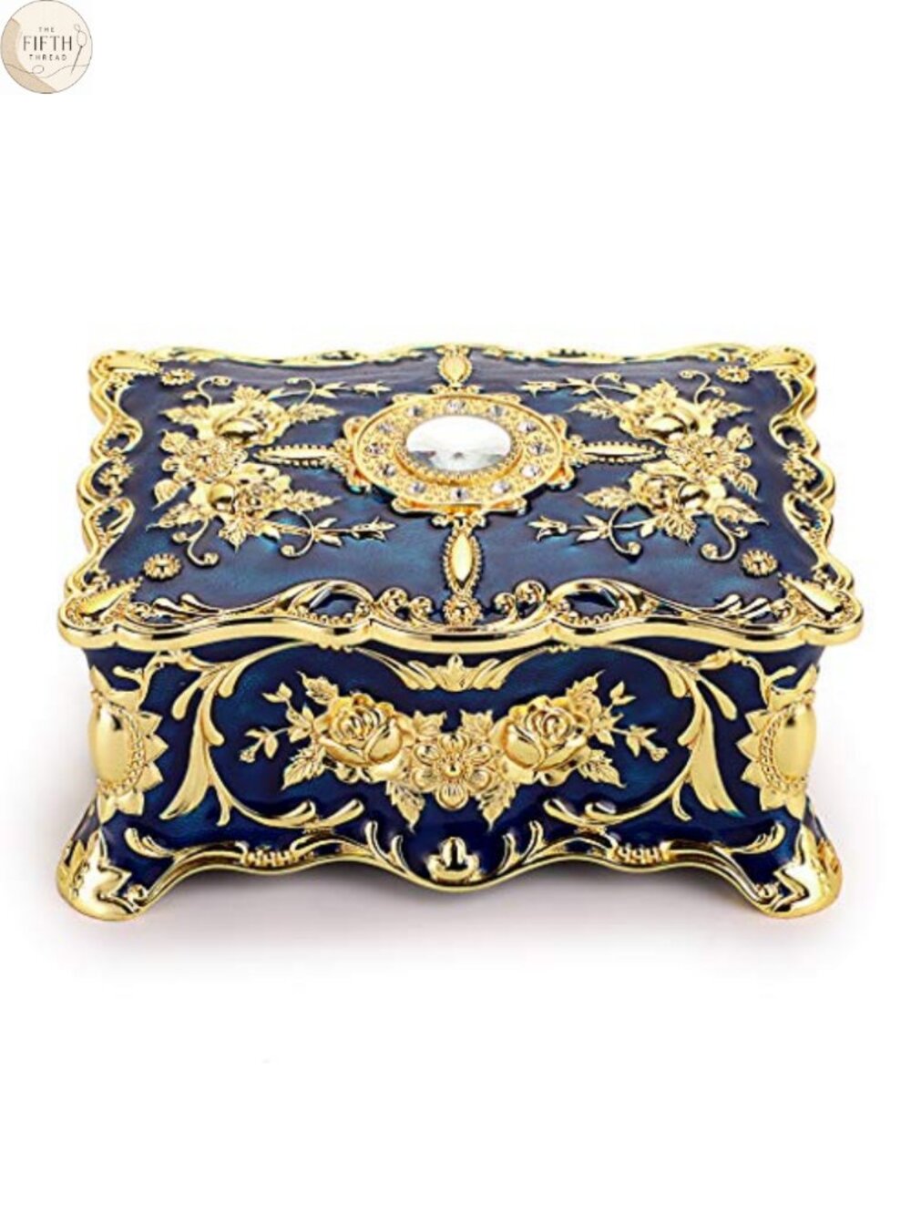 Vintage Metal Jewelry Box 2-Layer Trinket Organizer Velvet Tray